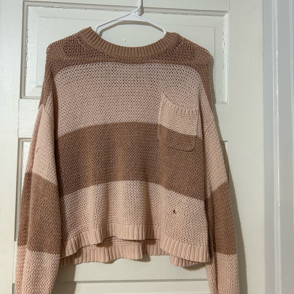 American Eagle Outfitters Brown and Cream Striped Sweater